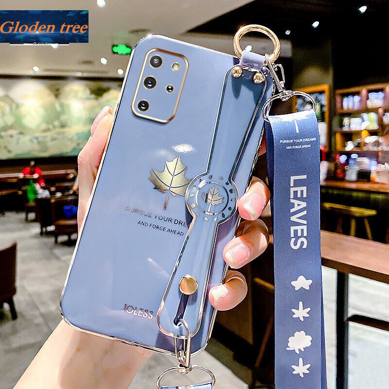 Case Handphone Motif Daun Maple Dengan lanyard Untuk Samsung Galaxy S20 Plus S20 Ultra