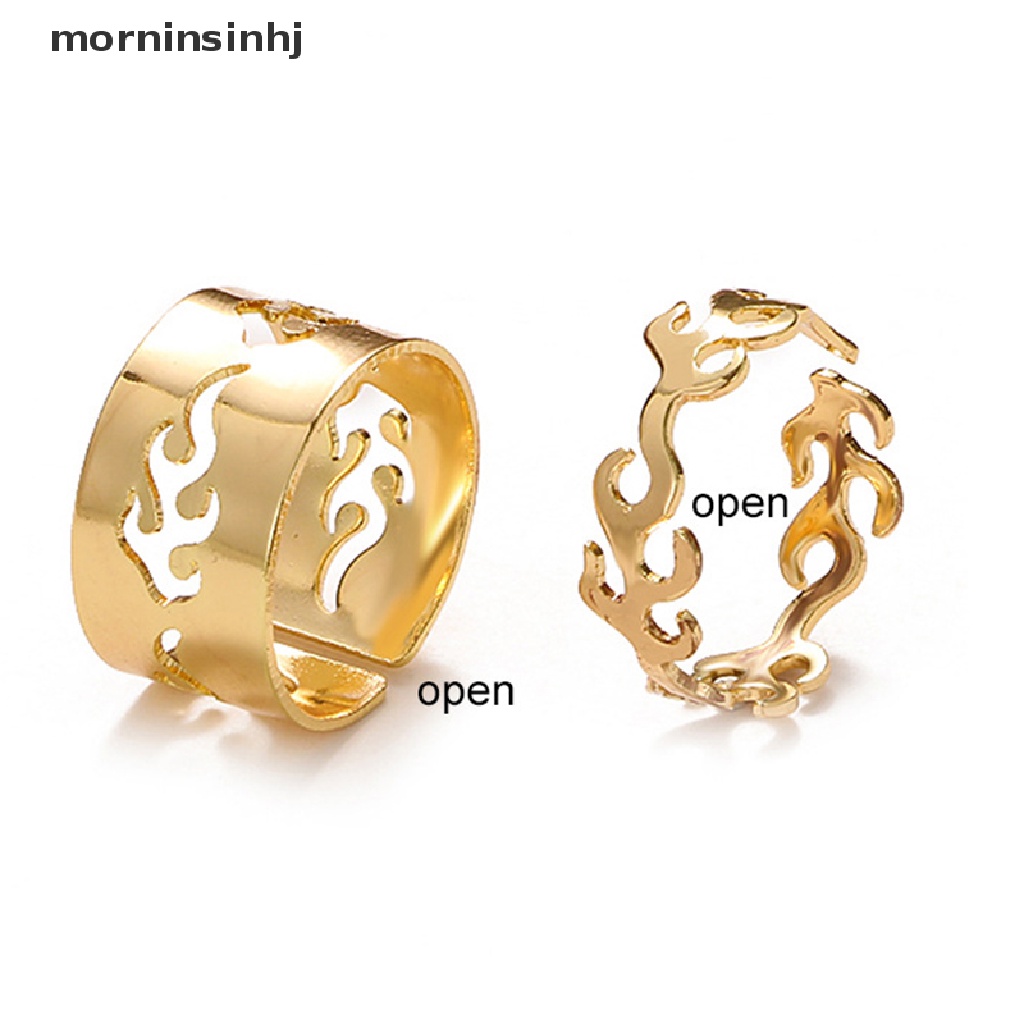 Mornin 2pcs / Set Cincin Model Terbuka Motif Api Untuk Wanita