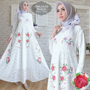 Dijual MAXI BRUKAT RISHA baju gamis dress wanita muslim terbaru jumbo motif bunga Amazon Diskon