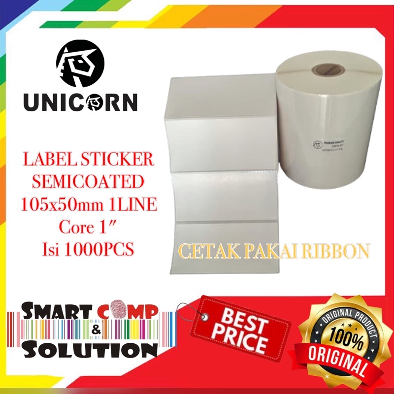

Stiker Label Barcode Semicoat 100x50 mm / 100 x 50 mm / 100x50mm 1L 1 inch isi 1.000pcs