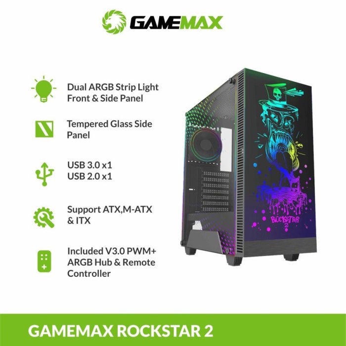 PC CASE Gaming Gamemax RockStar 2 with ARGB LED PWM and Remote Control