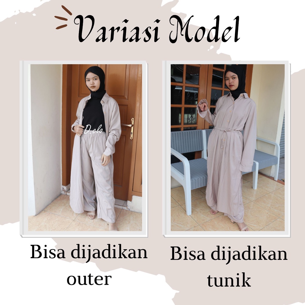 Azra One Set 2in1 (Outer + Pants) - Setelan Wanita Kekinian Full Kancing Depan Busui Bahan Katun Magnolia Premium Fit to XL LD 114 - Stelan Celana Tunik Panjang Polos Terbaru - Setcel Atasan dan Bawahan Wanita Belah Samping Terlaris 2022