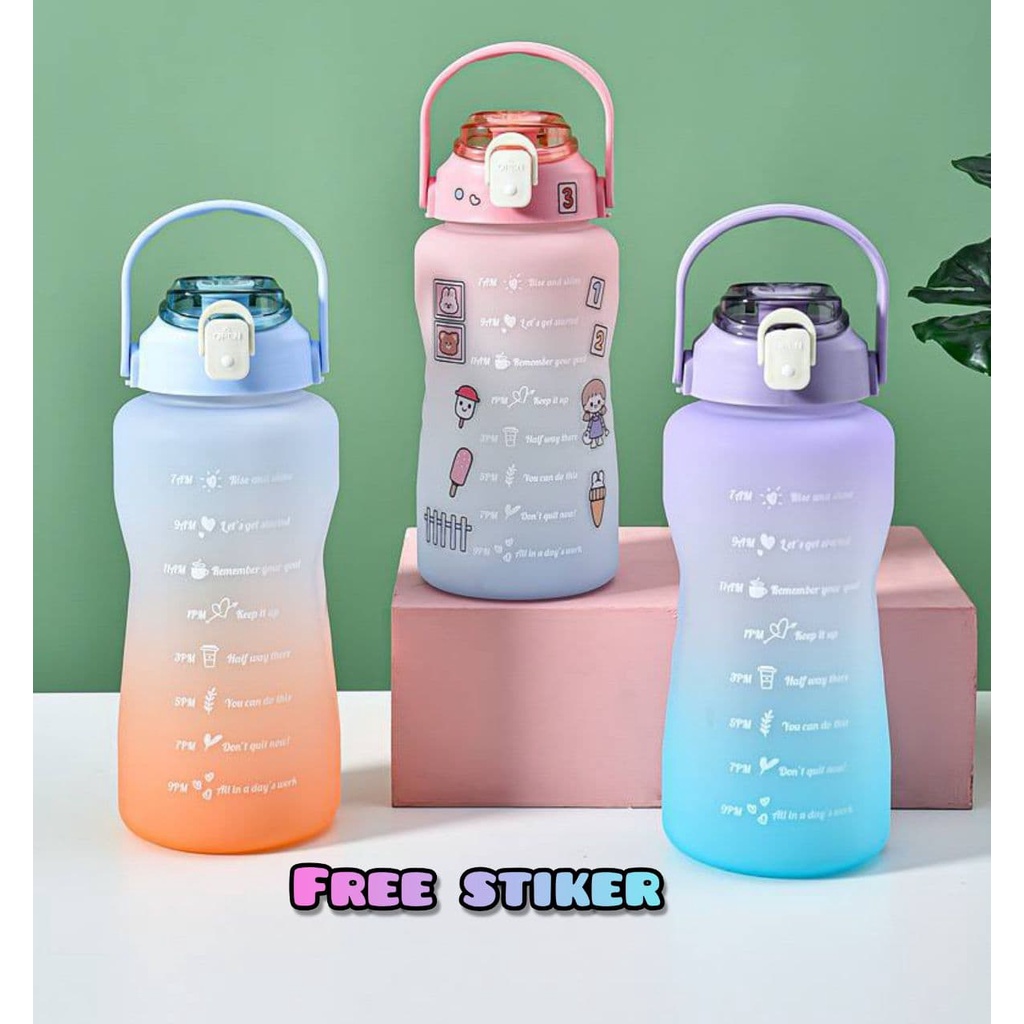 LF - BOTOL MINUM 2 LITER RAINBOW PENANDA WAKTU MOTIVASI QUITFIT BOTTLE BT06