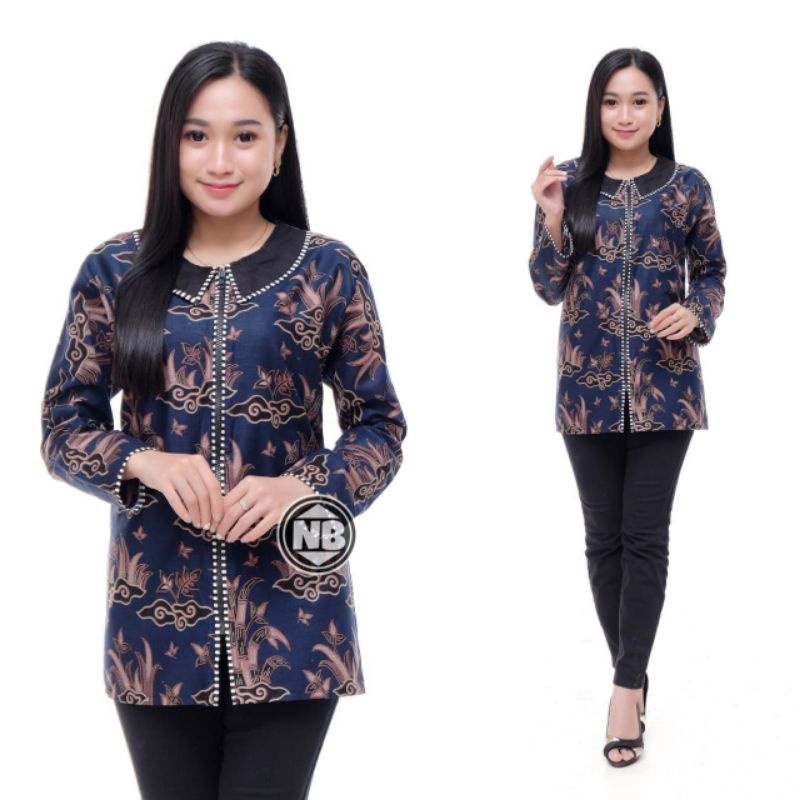Blouse Batik Kerja Atasan Batik Wanita M L XL XXL jumbo-Kode B 02