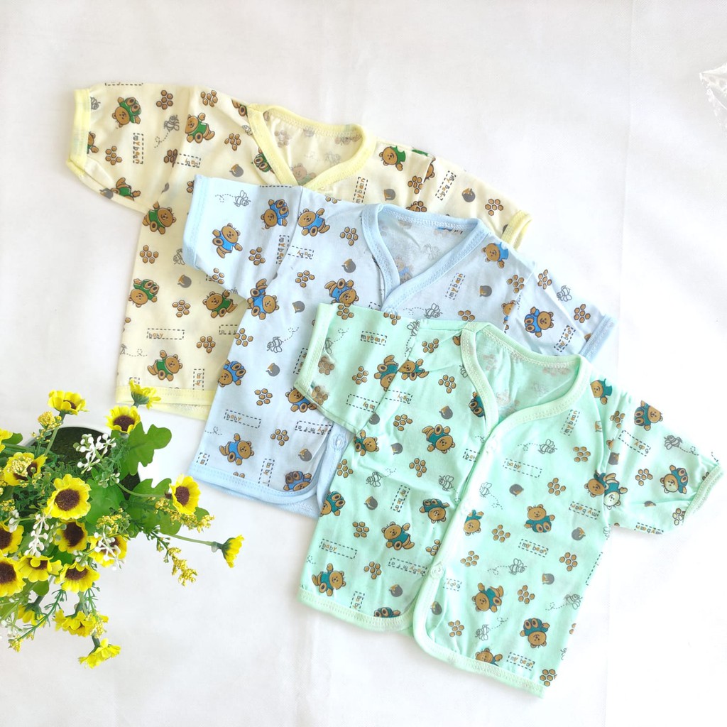 3 Pcs Baju Bayi Anak Atasan Lengan Pendek Model List Rif Warna Motif