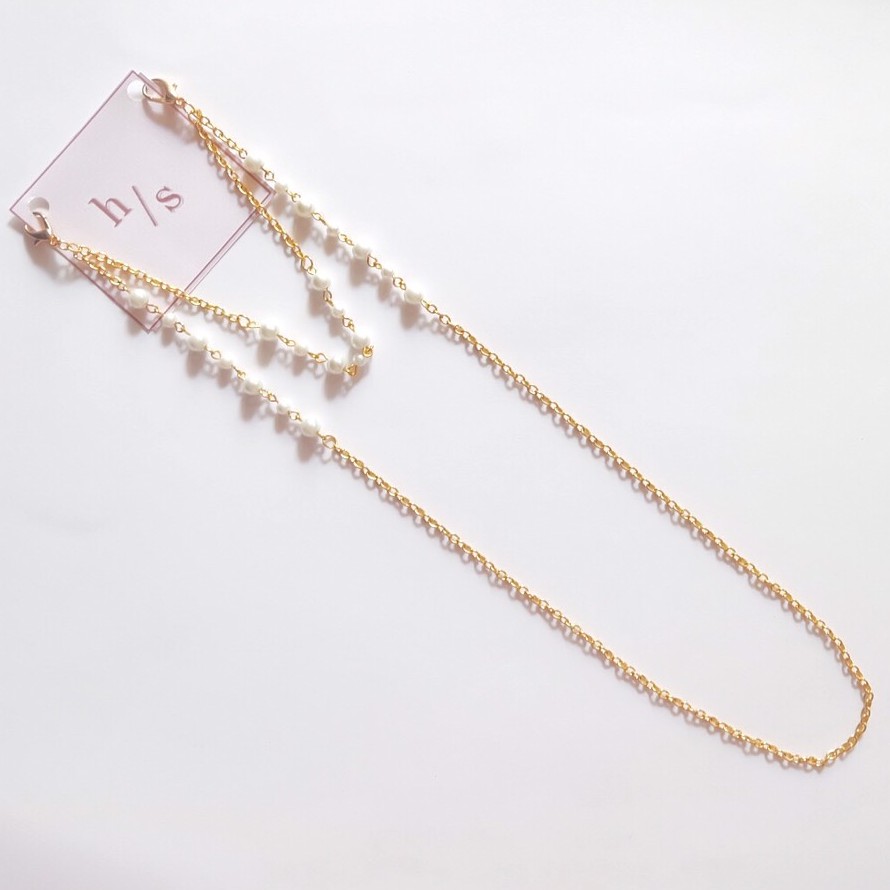 FN - BM1 gold chain white pearl (2) / strap masker 2in1