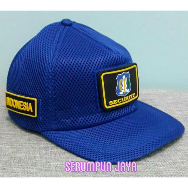 TOPI SECURITY JARING VELCRO LOGO BIRU - TOPI SECURITY 3 PATCH JARING VELCRO BIRU