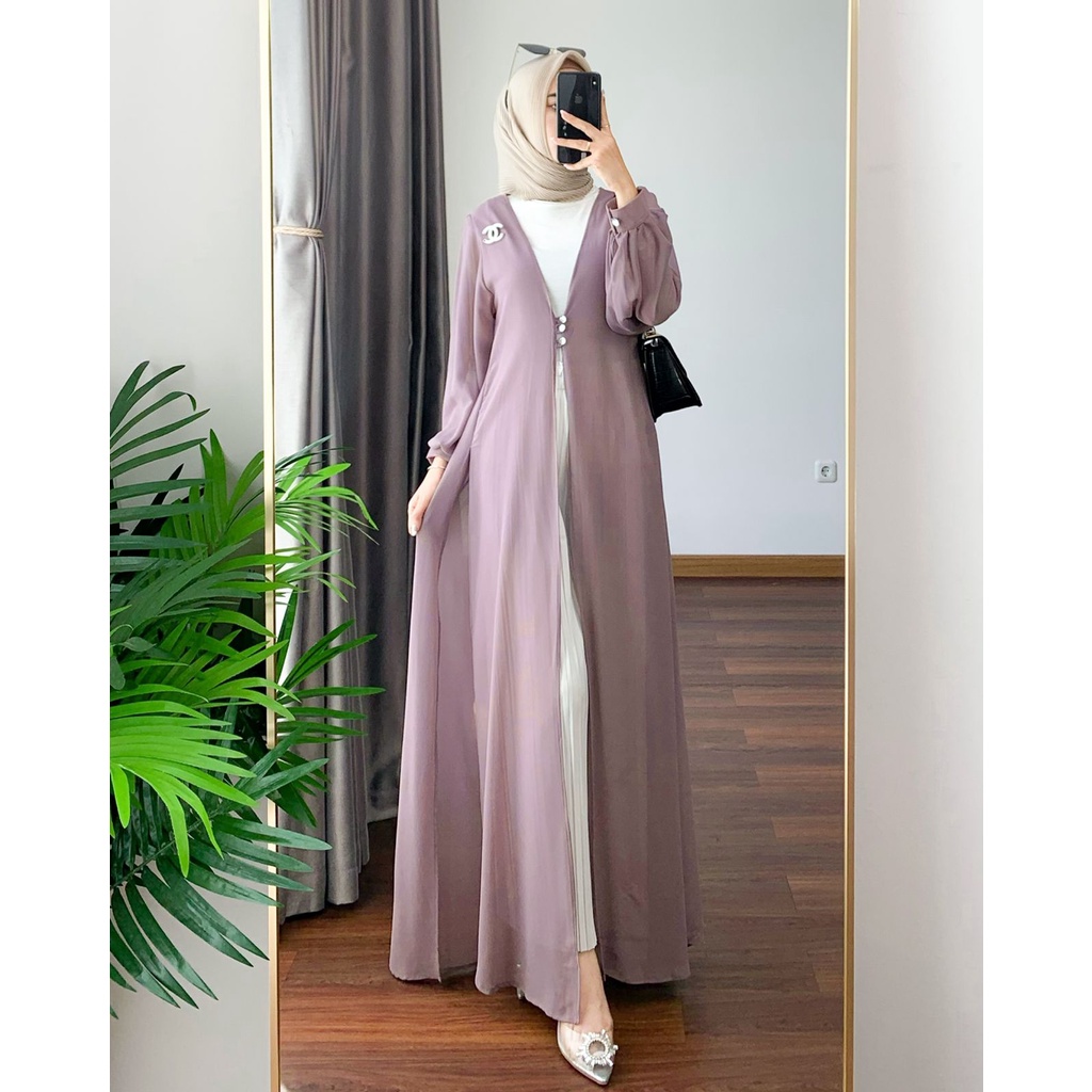 Outer Panjang Wanita Muslim - Amelia Outer Ceruty Babydoll Premium Kancing Dean Lengan Puffy '