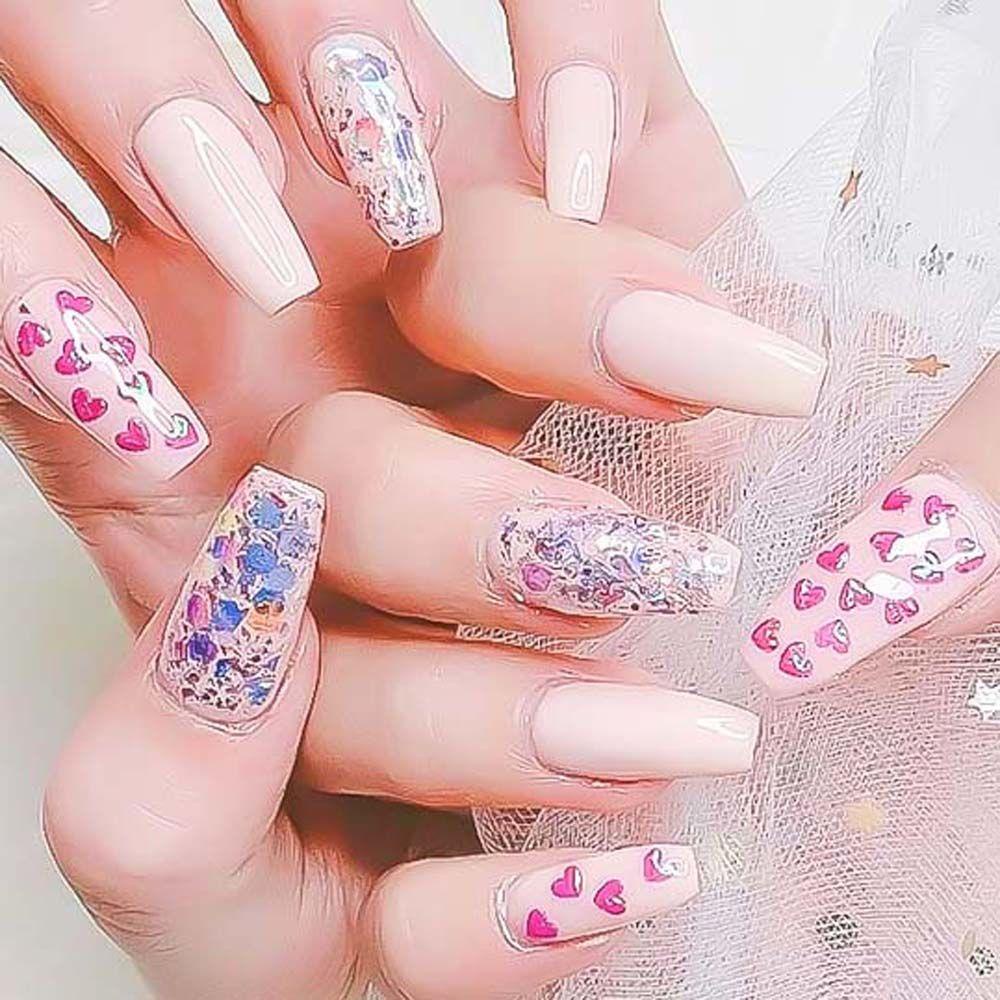 NEEDWAY Nail Art Sequin 12kisi Warna-Warni Pesona Kuku Manikur Aksesoris Nail Art Patchs Heart Nail Art Sequin