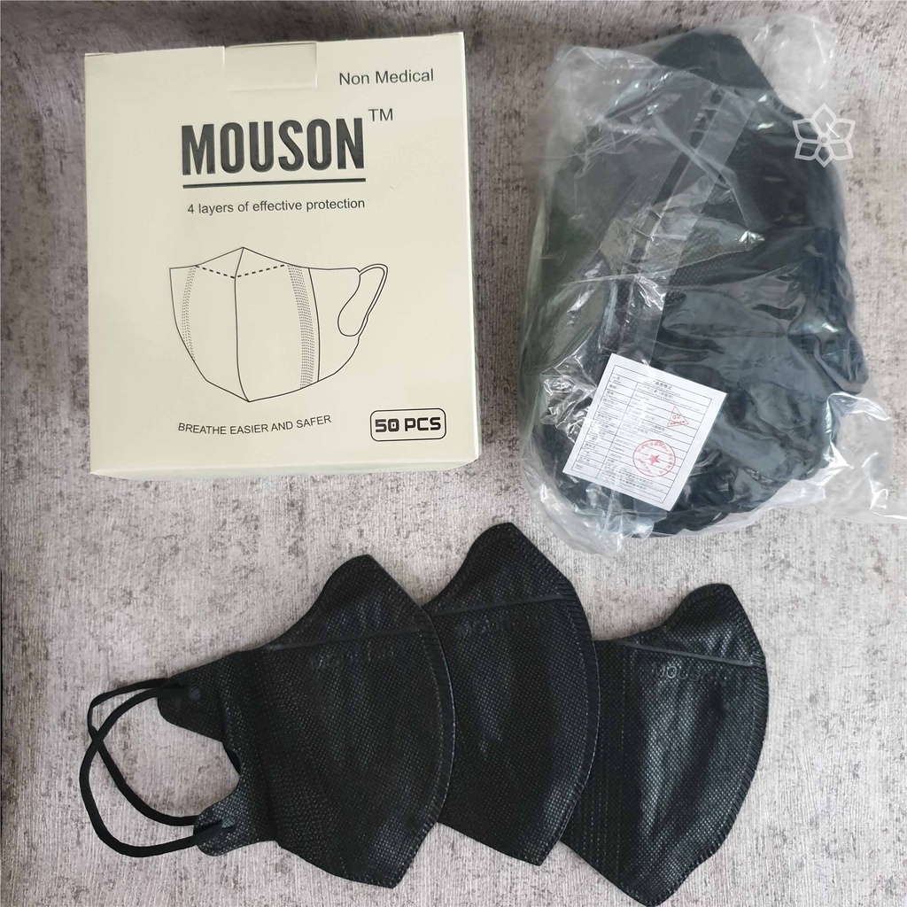 MASKER 4 PLY DUCKBILL MOUSON EMBOSS GARIS ISI 50pcs PUTIH, HITAM, ABU, MIX WARNA, ANAK READY