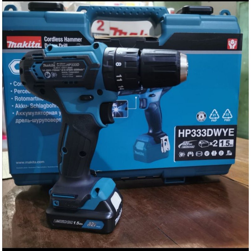 Mesin Bor Beton Cordless Makita HP333DWYE / HP 333 DWYE Baterai