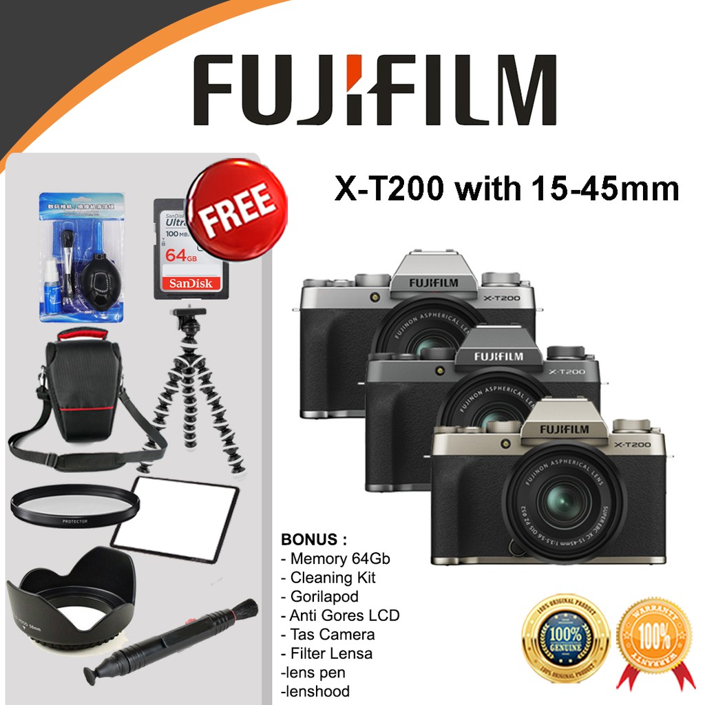 FUJIFILM X-T200 WITH 15-45MM LENS - FUJI XT200 FUJI FILM MIRRORLESS