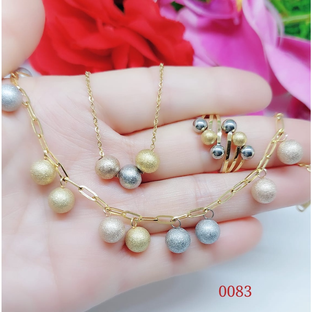 Set Titanium gelang dan kalung cincin biji bola kombinas 0083,0084