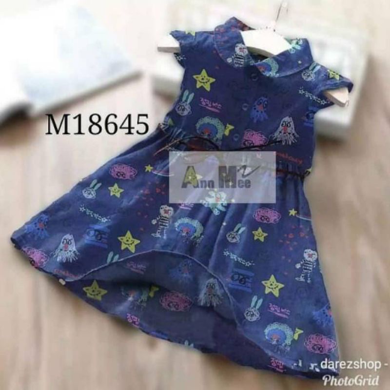 DRESS LEKTON BAHAN JEANS TEBAL TUNIK IMPORT PESTA ULTAH ANAK BALITA 2-7 TAHUN BAJU BRANDED MURAH KEK