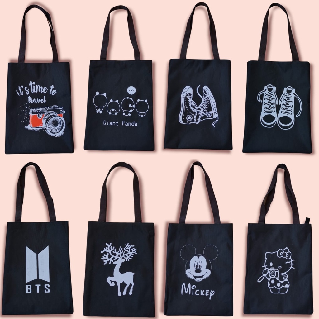 TOTE BAG KULIAH KANVAS RESLETING KPOP TALI WEBING MURAH KEKINIAN