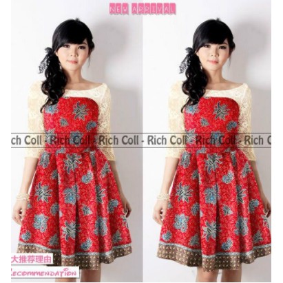 Baju Dress Batik Wanita Remaja Terbaru 2021 Model Dress Kekinian Pesta Natal Imlek Mewah Korea Style