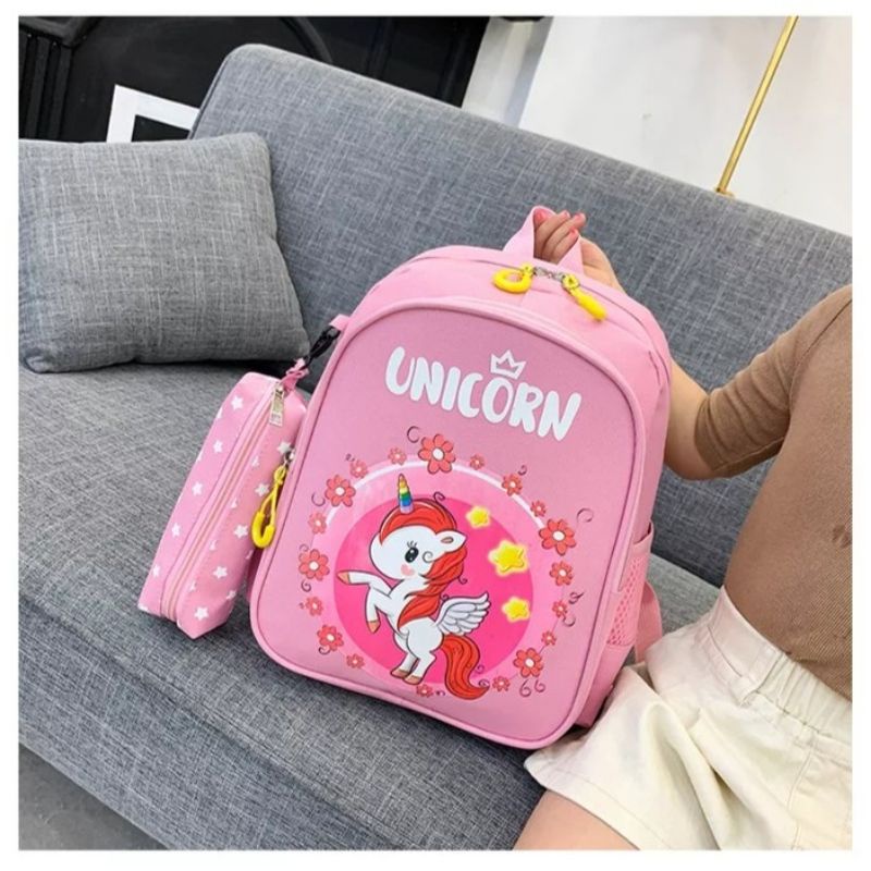 tas ransel sekolah anak perempuan karakter unicorn pul STRIP trendy kekinian