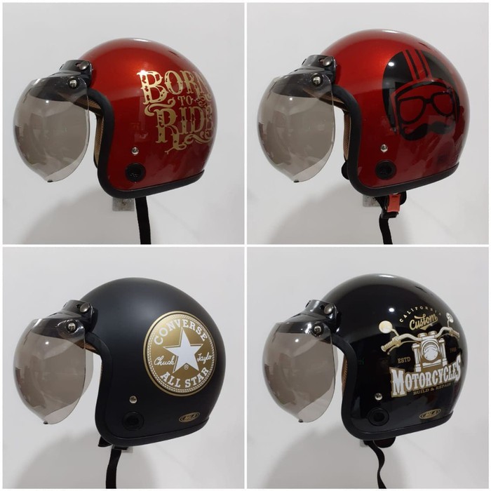 HELM BOGO MURAH MOTIF HELM BOGO RETRO MOTIF HELM MOTOR BOGO RETRO FREE KACA