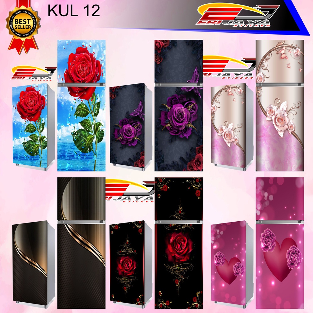 STIKERR KULKAS 1 PINTU DAN 2 PINTU / STIKER MAGICOM / STIKER KULKAS MOTIF BUNGA MAWAR ( A 12 )