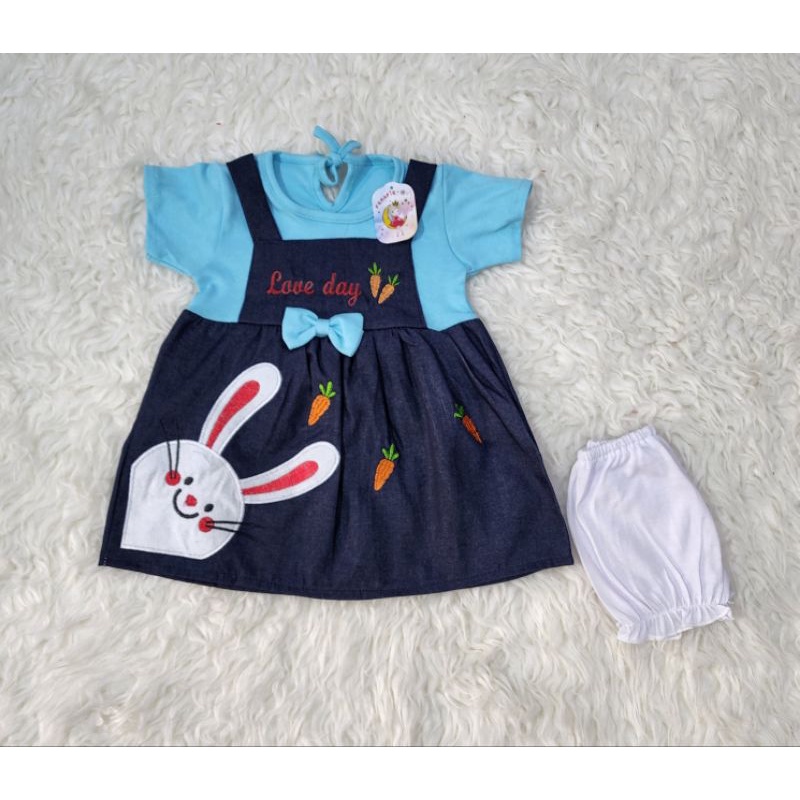 baju bayi perempuan  dress RABBIT DENIM