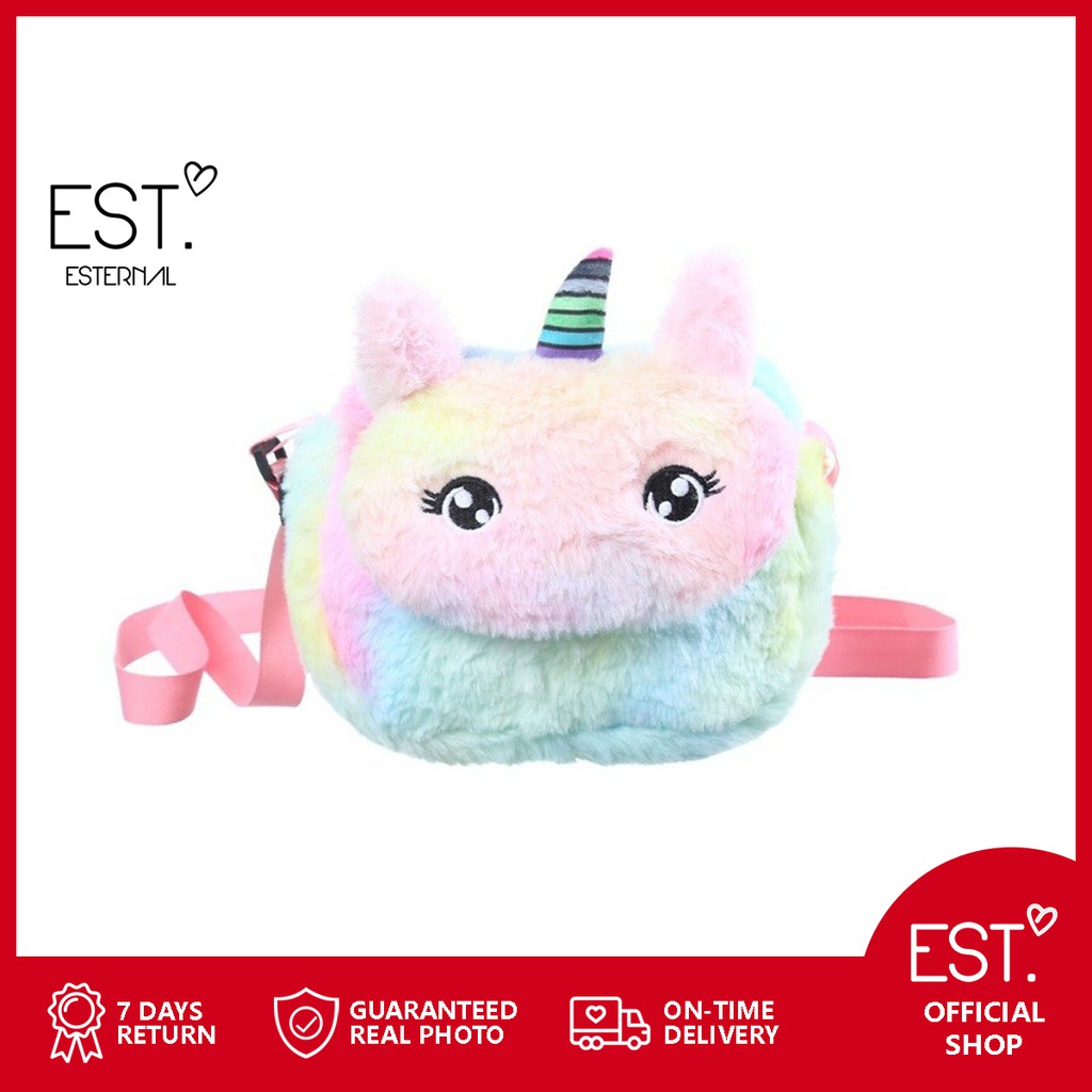 Esternal Tas Selempang Unicorn Plushy Anak Bulu Halus Esternal Tas Selempang Unicorn Plushy Anak Bulu Halus