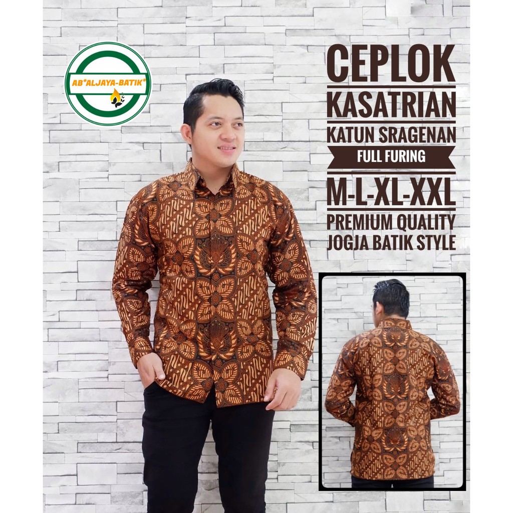 CEPLOK KASATRIAN Baju Kemeja Batik Pria Solo Premium Modern Lengan Panjang Katun FULL FURING Aljaya