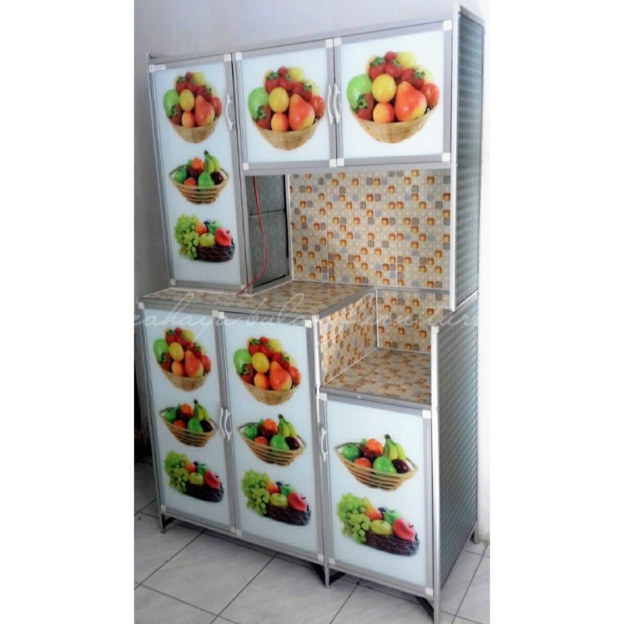 RAK PIRING ALUMUNIUM KERAMIK + KACA PRINTING 3 PINTU