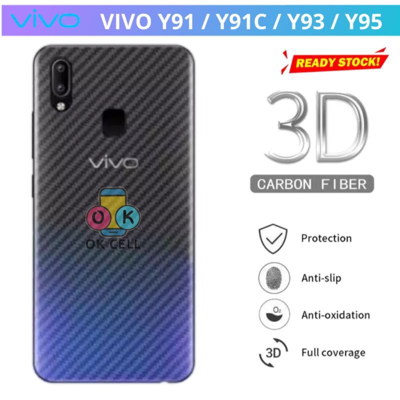 Garskin Skin Carbon 3D Vivo Y91.Y91c.Y93.Y95 Sticker Karbon Anti Gores Belakang Back Cover Premium