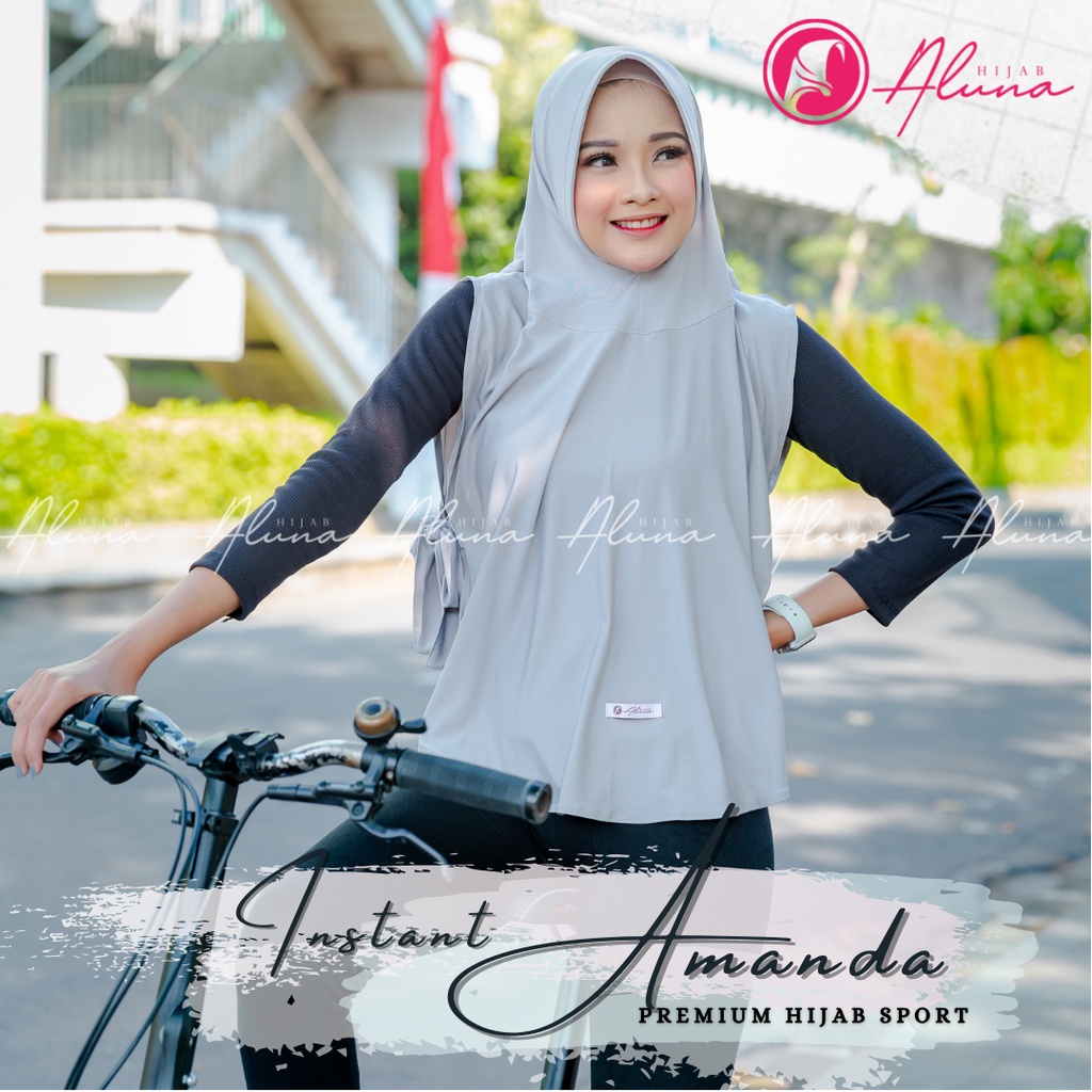 Instant Amanda By Hijab Aluna Official | Kerudung | Jilbab | Hijab | Hijab Instan | Jilbab Instan | Bergo | Khimar | Jersey Stella-Soft Grey