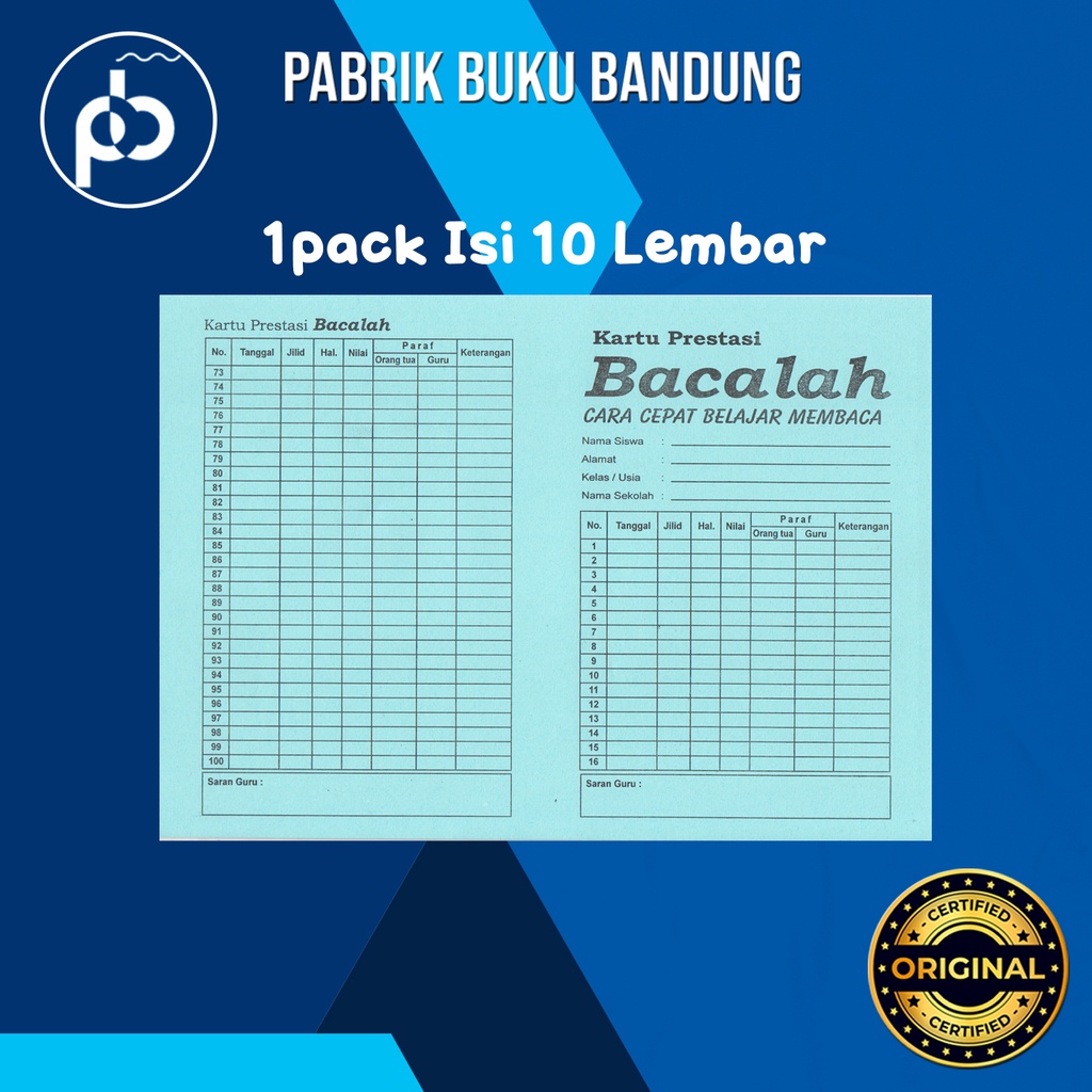 

Kartu Prestasi Bacalah/Belajar Membaca | 19.5x28 Cm BC | Cahaya Alam