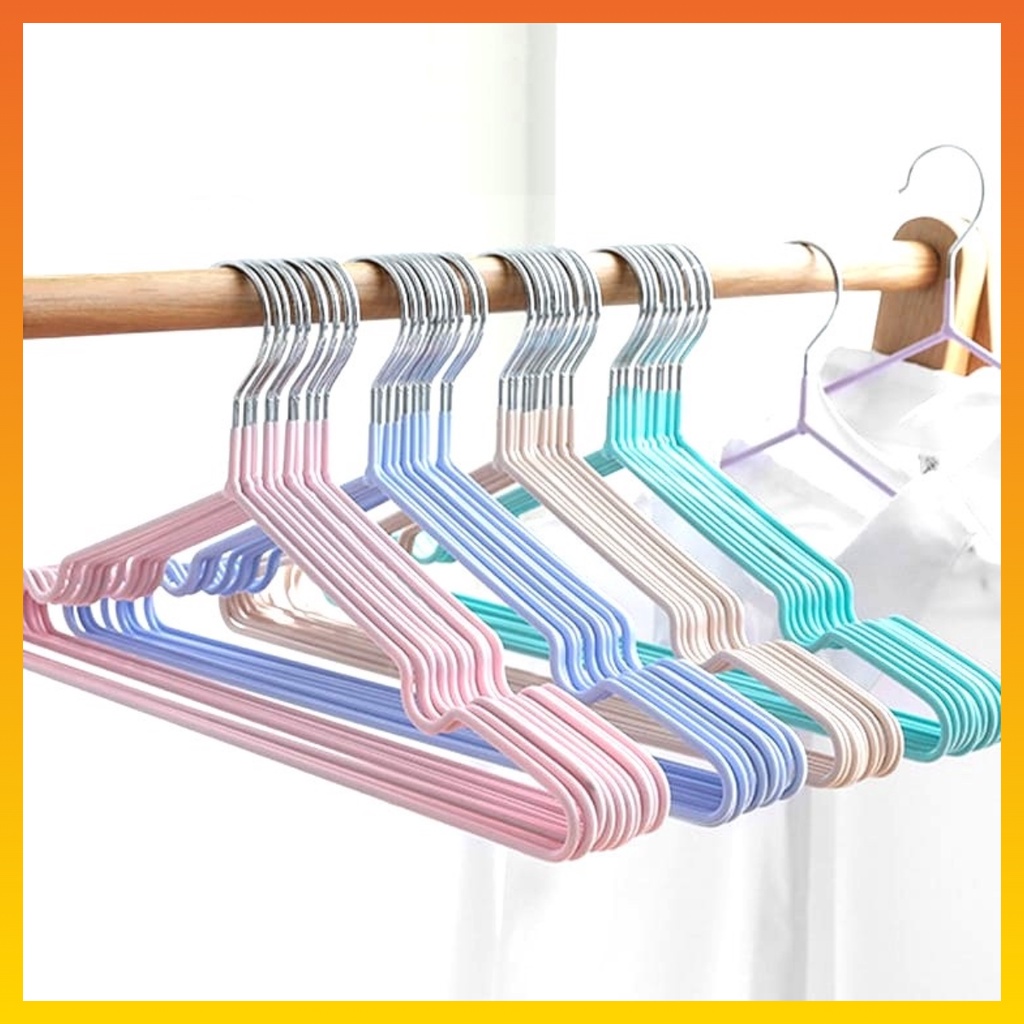 Gantungan Baju Stainlees Steel Isi 10pcs Hanger Baju Dewasa Hanger Baju Anti Karat Warna Pastel Gantungan Serbaguna