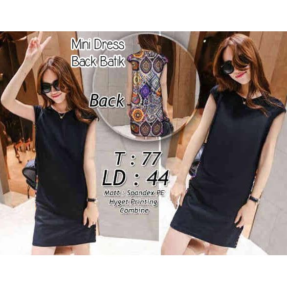 Mini Dress Back Batik  Mini Dress Polos kombinasi motif batik Limited