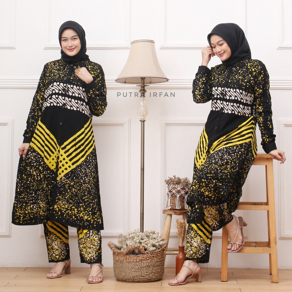 one set tunik batik premium setelan tunik panjang batik remaja modern