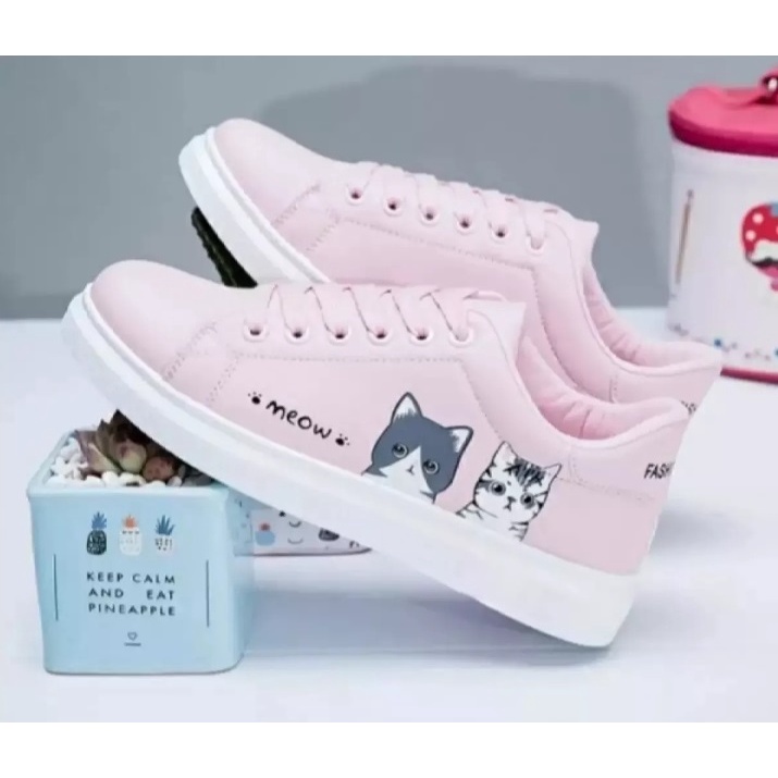 Alas cokoer -Sepatu sneaker anak usia 1 sampai 10 tahun/Sepatu Kets motif karakter kucing Meow