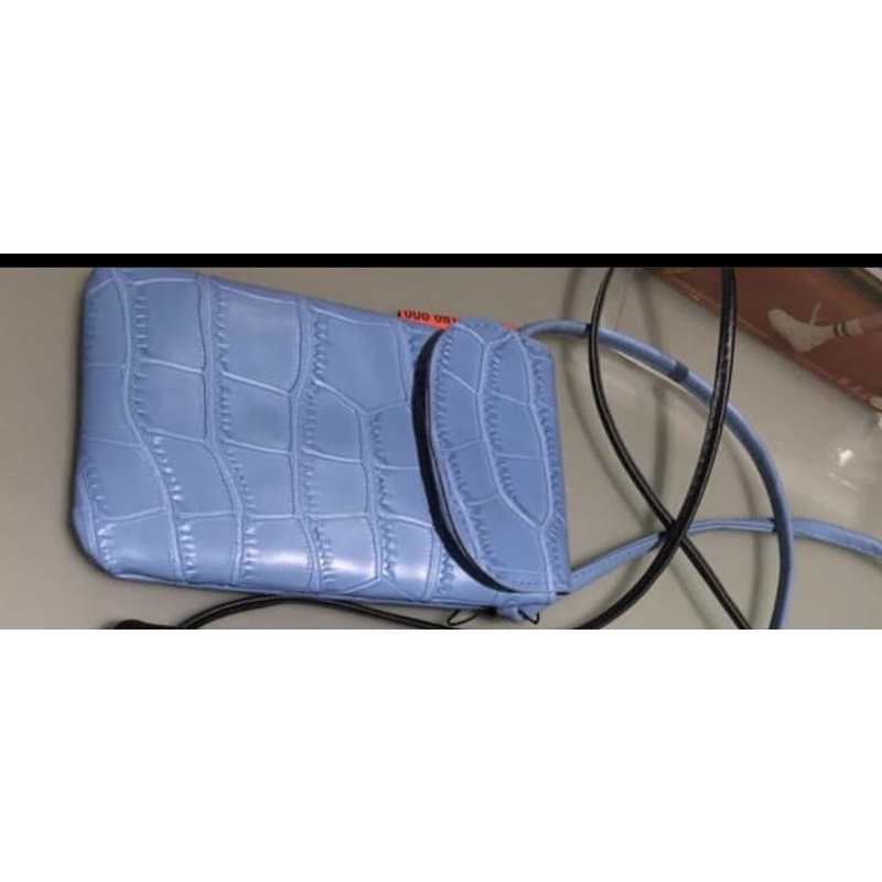 stradivarius phone sling bag blue croco