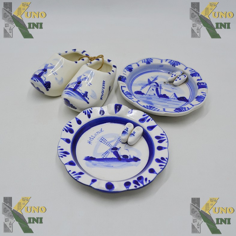 BARANG ANTIK 1 SET PIRING KERAMIK DAN SEPATU MINI HOLLAND
