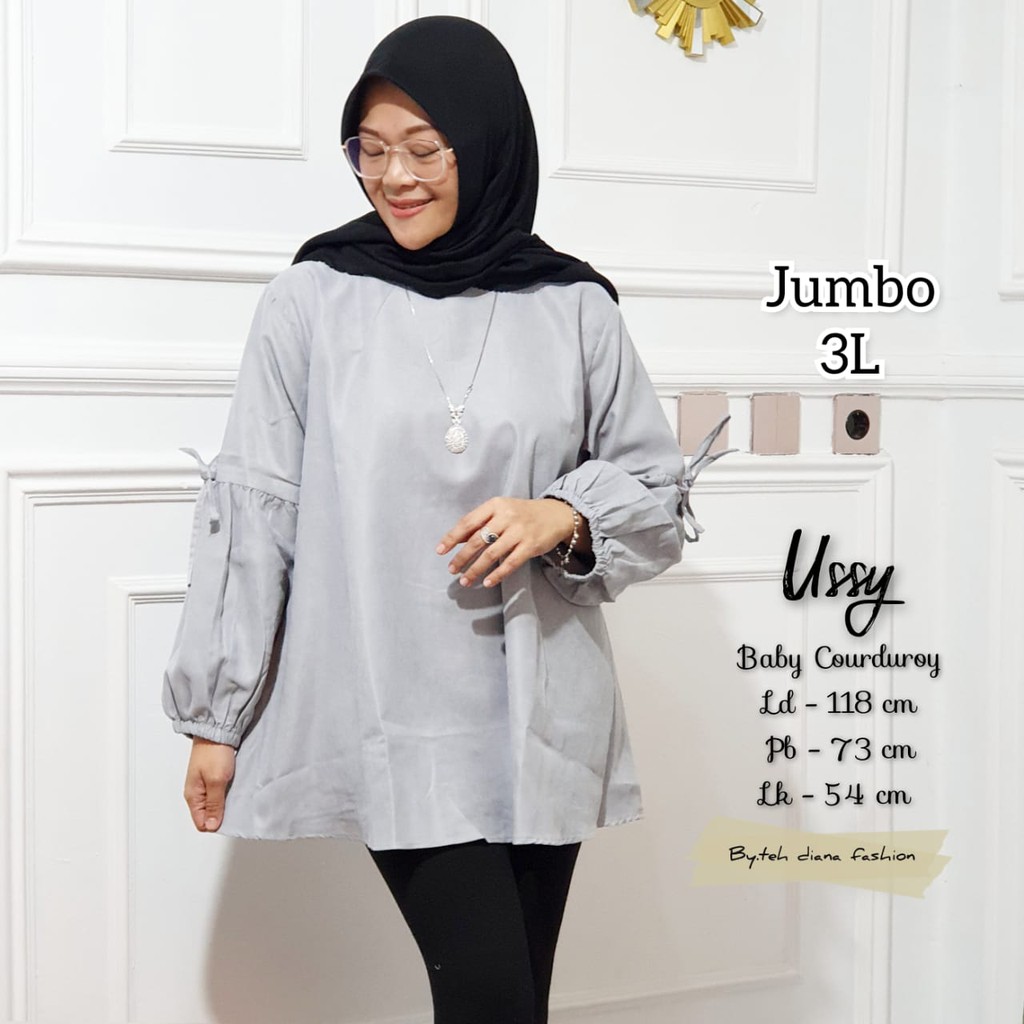 Atasan Wanita Jumbo 3L - Baju Atasan Wanita Terbaru - Blouse Wanita Jumbo 3L Ussy Korduroy Ld 118 Cm-Abu Muda