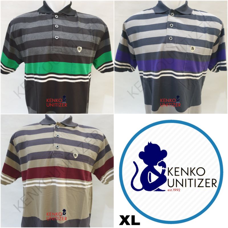 BALOK XL19 kaos polo Wangki baju kerah pria lelaki cowok saku kantong garis garis
