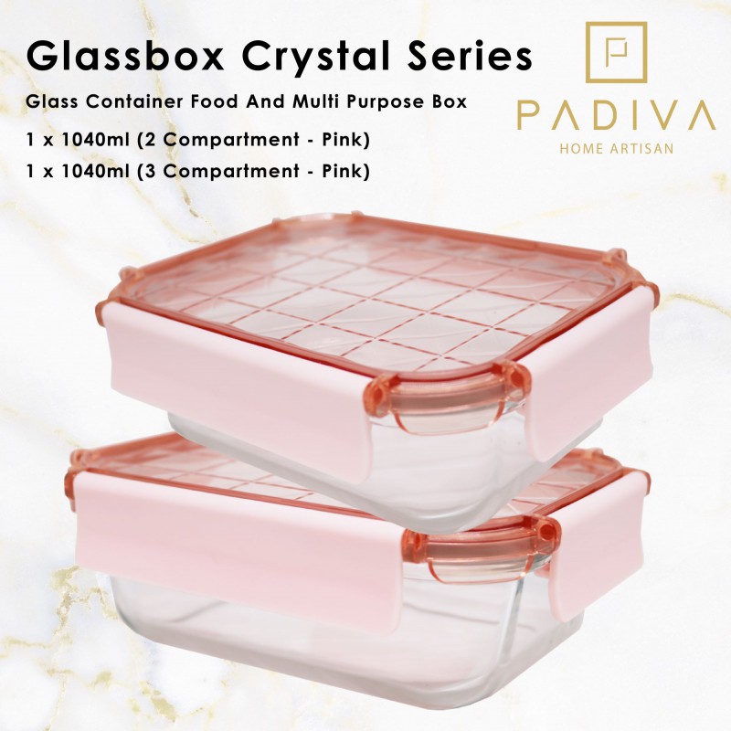 PADIVA 1040ML PINK MIX 2+3COMPARTMENTS CRYSTAL GLASSBOX GBC1040MP