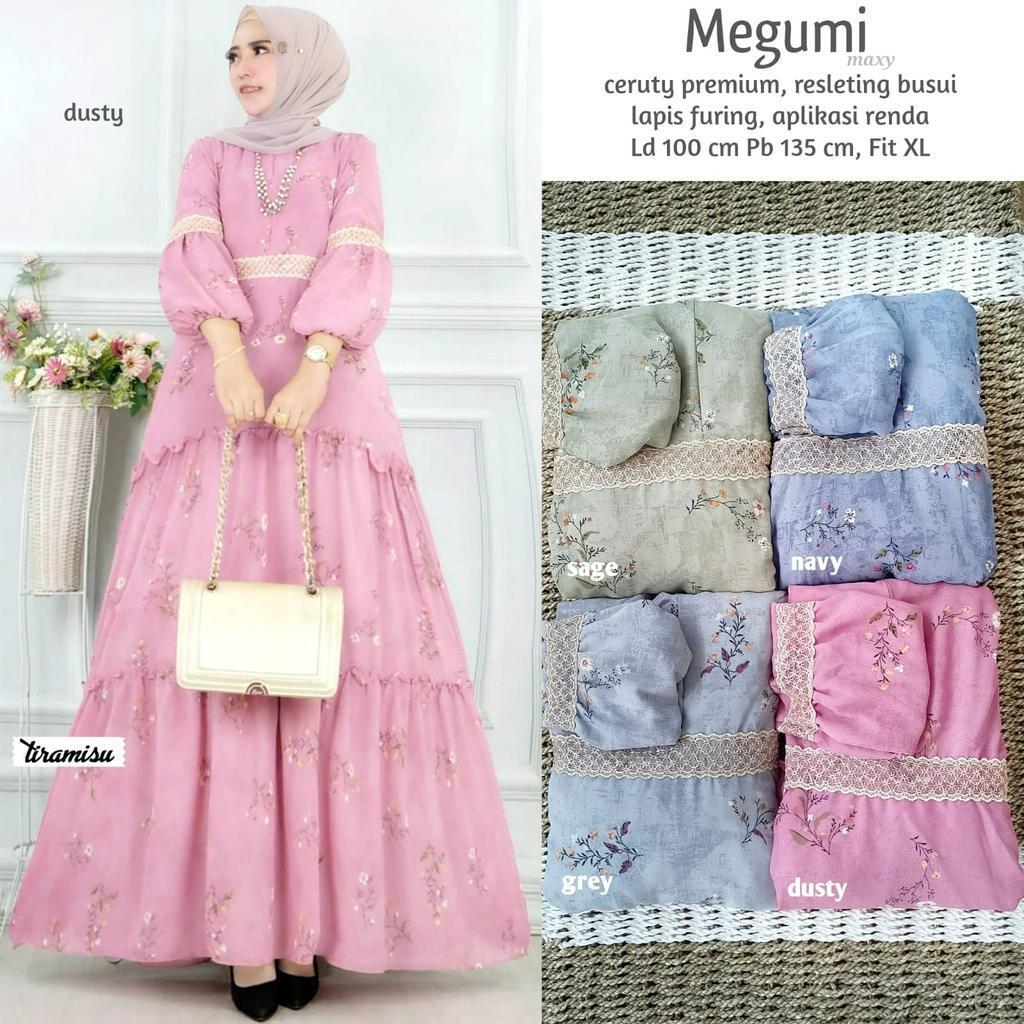 MEGUMI DRESS / 6.6 / BAHAN CERUTY PREMIUM / LD 100 CM / PB 135 CM / ALLSIZE FIT TO XL / TIRAMISU