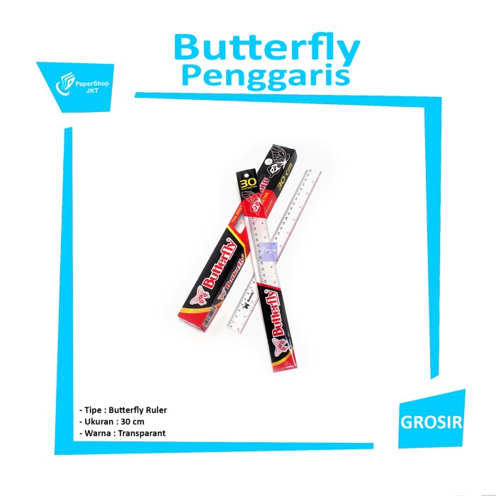 

TULIS-ALAT- GROSIR!!! PENGGARIS BUTTERFLY 30CM PLASTIK -ALAT-TULIS.