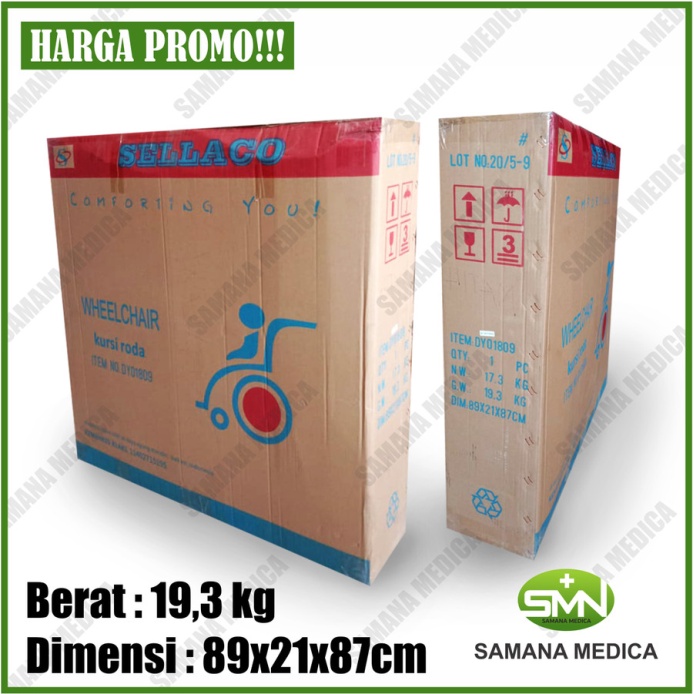 Kursi Roda Standar Sella DY01809 KY809 Black Steel Tahan Air Ringan Max 100 kg PROMO TERMURAH