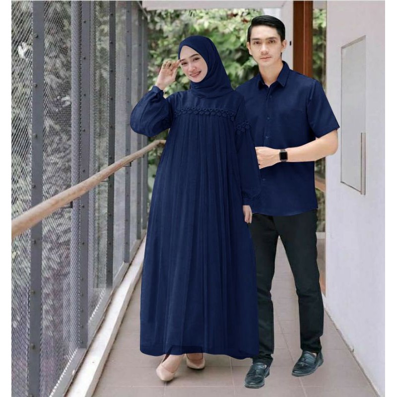 PCS CP COUPLE NURAINI RENDA MOSCREPE PASANGAN KEMEJA COWO DAN GAMIS MAXY CEWE ADA VIDEO REVIEW PMS