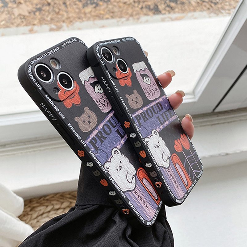 Black Cartoon Little Bear Case Cover for iPhone 6S 7 8 Plus XR XS Max iPhone   11 12 13 Pro Max Apple Case ip 13