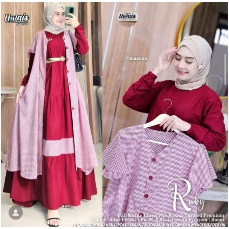 Gamis wanita terbaru/rubby set 2in1/gamis polos musim/gamis murah