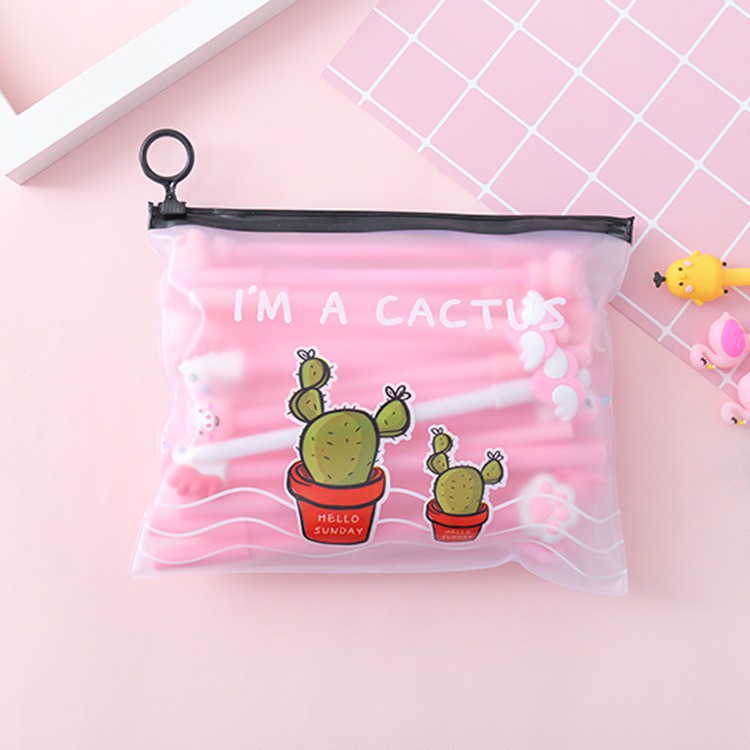 OVERFLOWS.ID ZIPPER POUCH CACTUS UNICORN TEMPAT PENSIL TRANSPARANT FLAT POUCH IMPORT KAKTUS-Kaktus - Duo