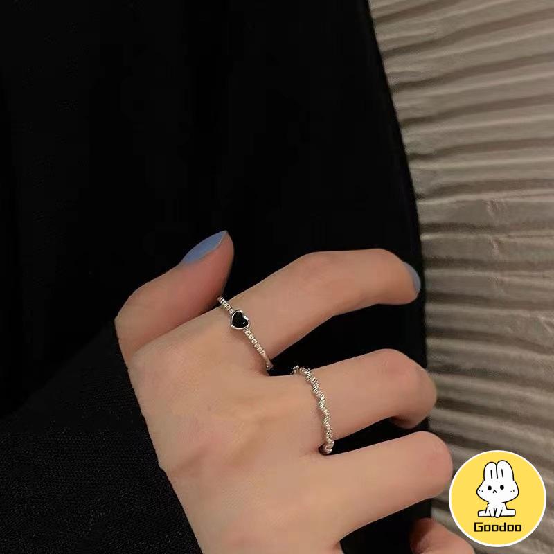 Set Cincin Jari Telunjuk Bahan Zirkon Warna Hitam Untuk Wanita -Doo