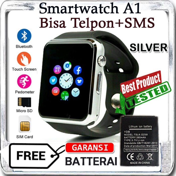 Smartwatch Jam Pintar Smart Watch A1 SILVER Free Baterai Jam Tangan Smartwatch