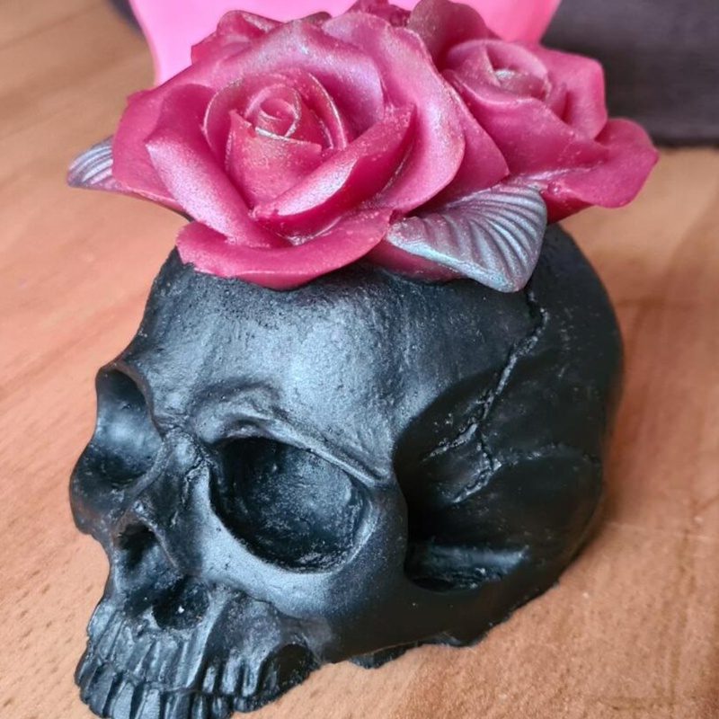 SIY  3D Rose Flower Skull Epoxy Resin Mold Home Decorations Ornaments Casting Silicone Mould DIY Crafts Plaster Candle Making Tools