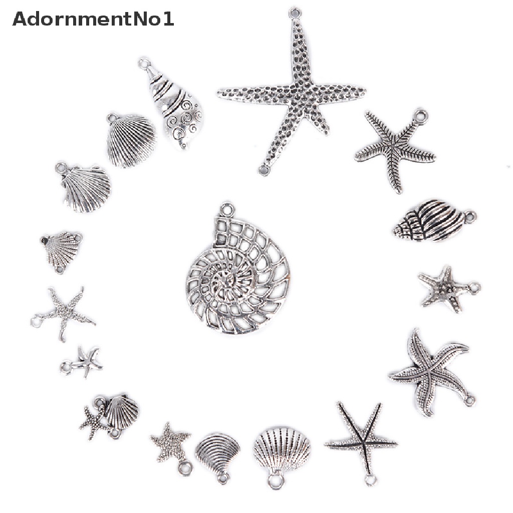 (AdornmentNo1) 17pcs / Set Liontin Silver Tibet Bentuk Bintang Laut / Kerang Untuk DIY Perhiasan Charms